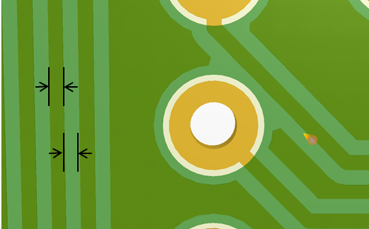 Minimum trace spacing / width